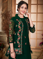 Green Georgette Designer Jacket Style Gown