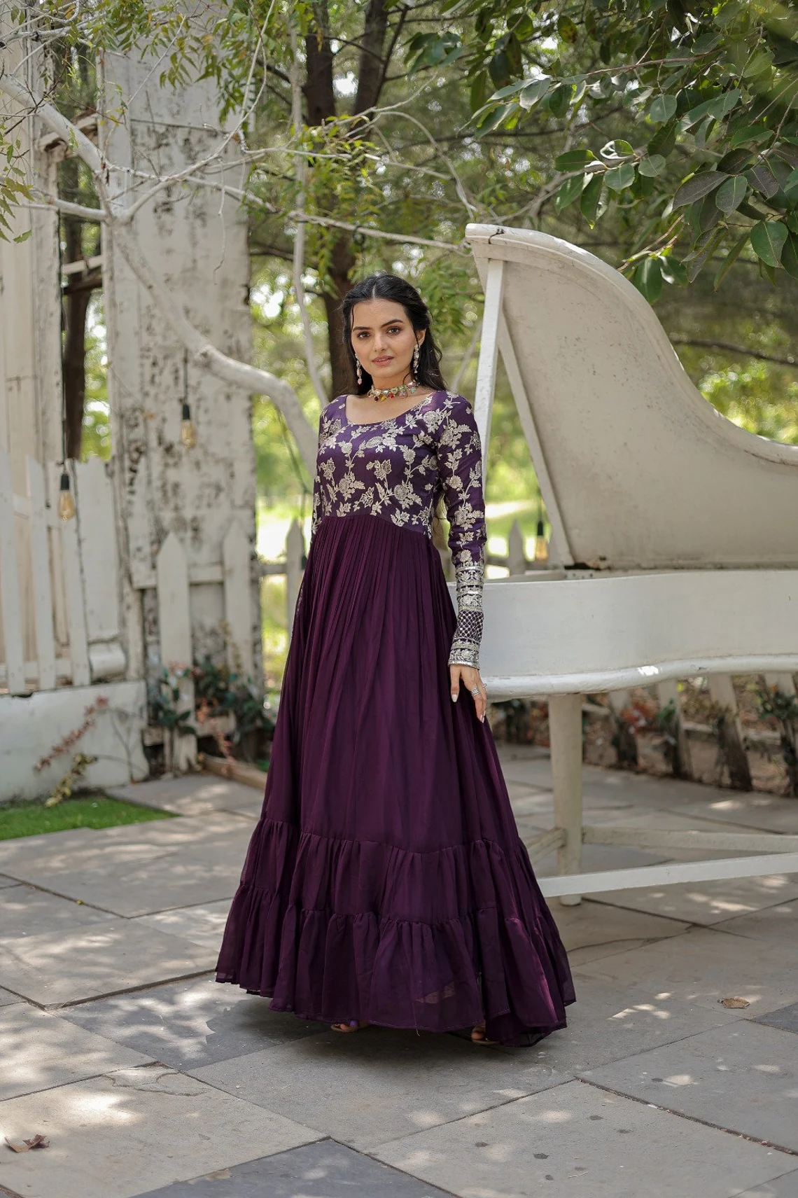 Dark Wine Anarkali Gown for women, Indian long gown Salwar Suit, Sequence Embroidery Gown, Anarkali suit Party wear gown floral Design