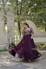 Dark Wine Anarkali Gown for women, Indian long gown Salwar Suit, Sequence Embroidery Gown, Anarkali suit Party wear gown floral Design