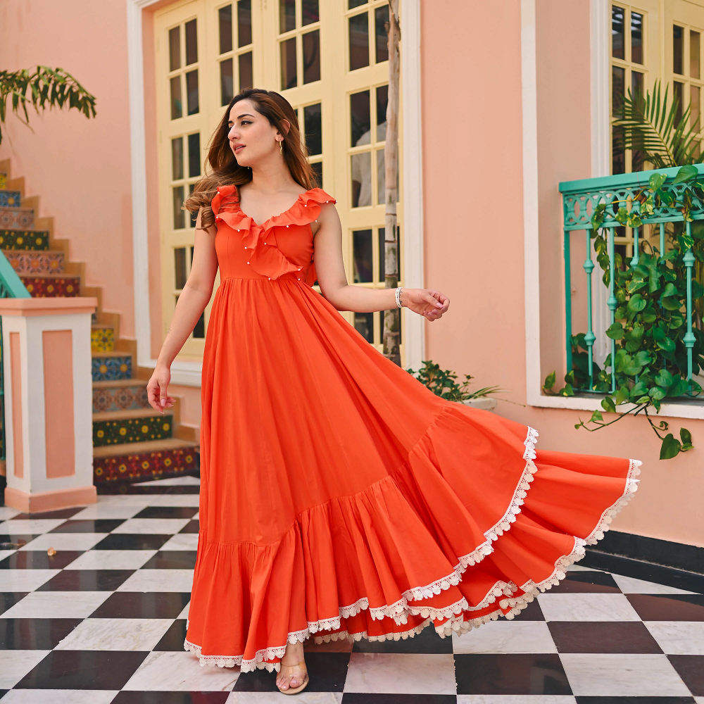 ORANGE ROSE COTTON DRESS