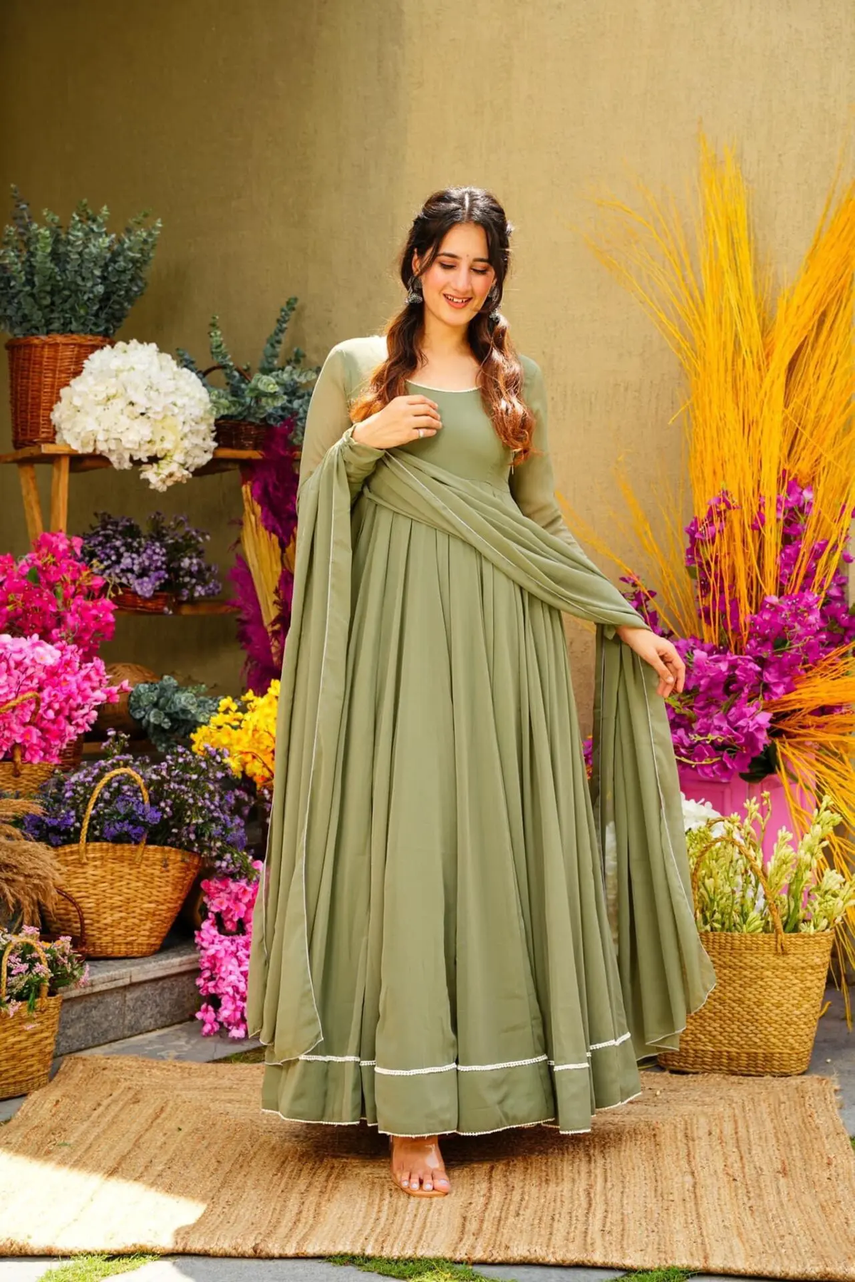 Green Georgette Gown