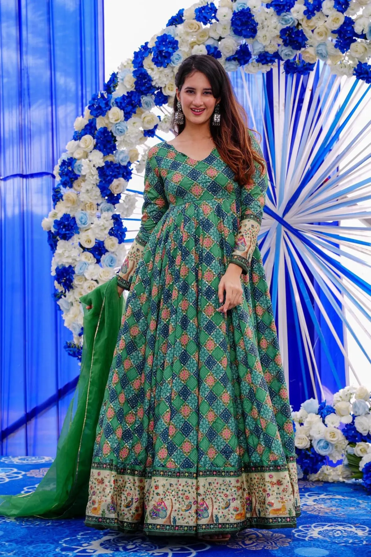 green embroidered georgette gown