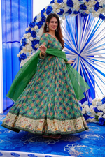 green embroidered georgette gown