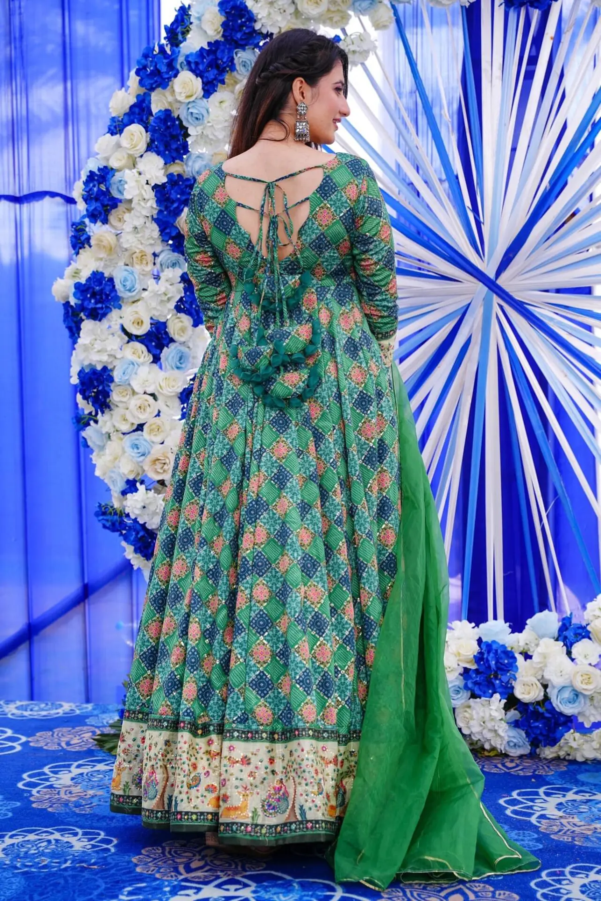 green embroidered georgette gown