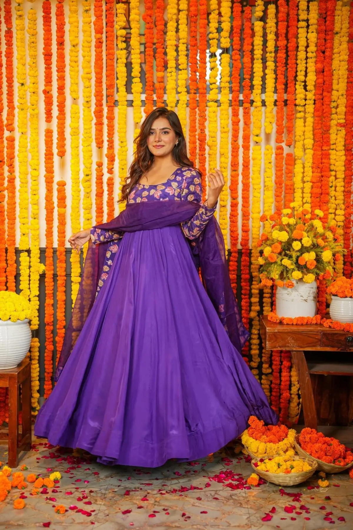 PURPLE CHINON LONG GOWN WITH DUPATTA SET