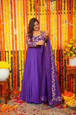 PURPLE CHINON LONG GOWN WITH DUPATTA SET