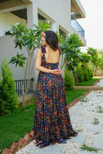 MULTICOLOR RAYON PRINTED LONG SLEEVELESS GOWN