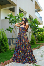 MULTICOLOR RAYON PRINTED LONG SLEEVELESS GOWN