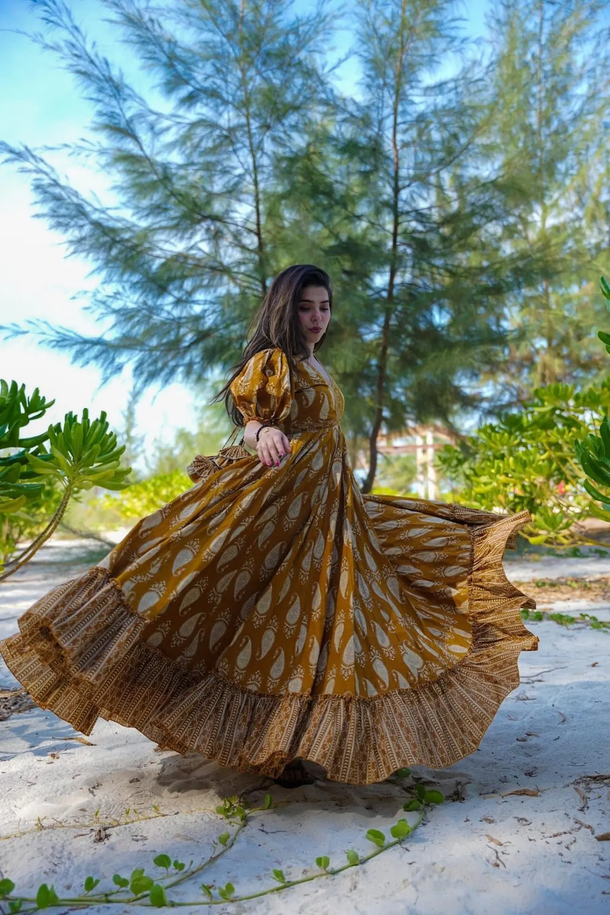 YELLOW COTTON LONG GOWN