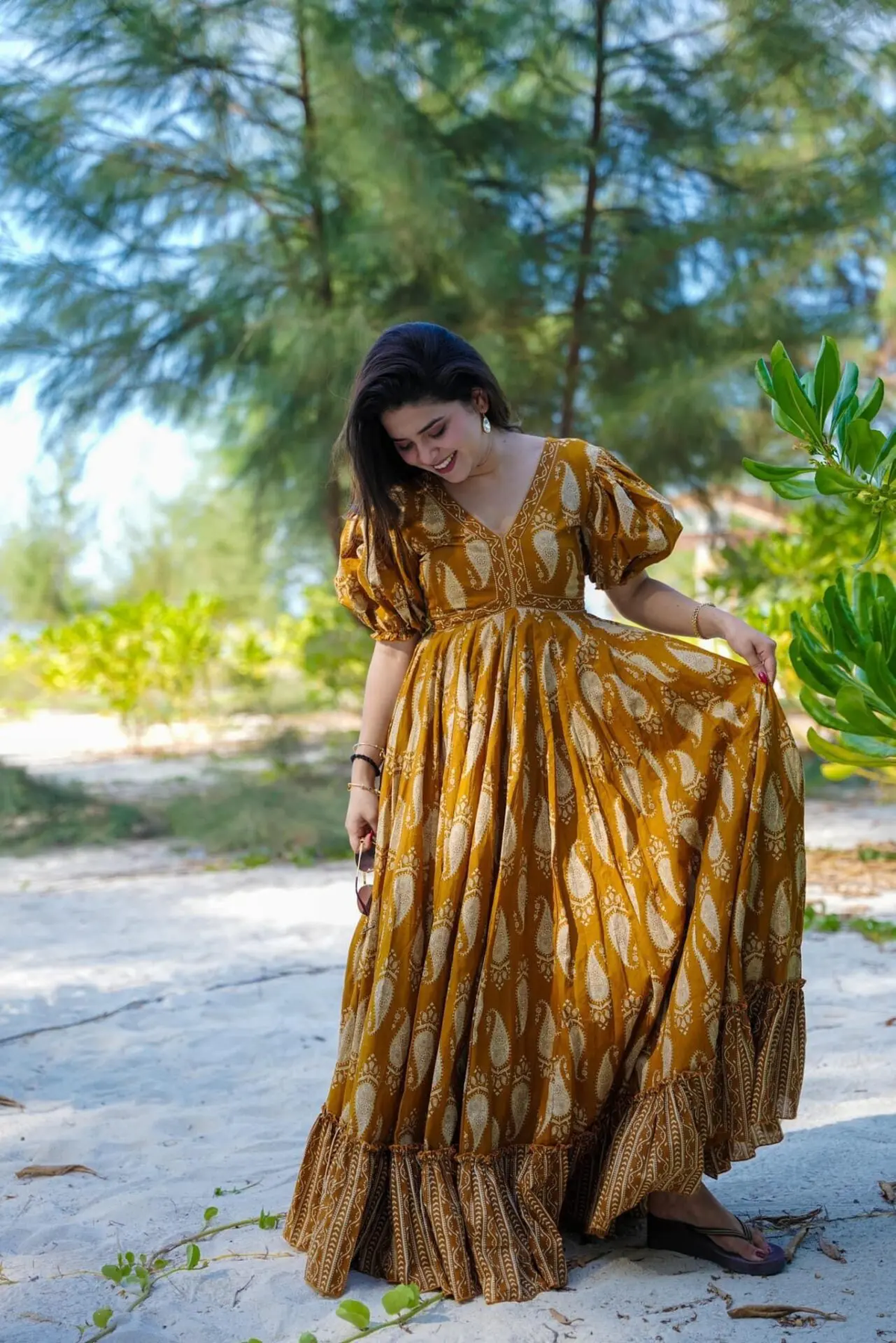 YELLOW COTTON LONG GOWN