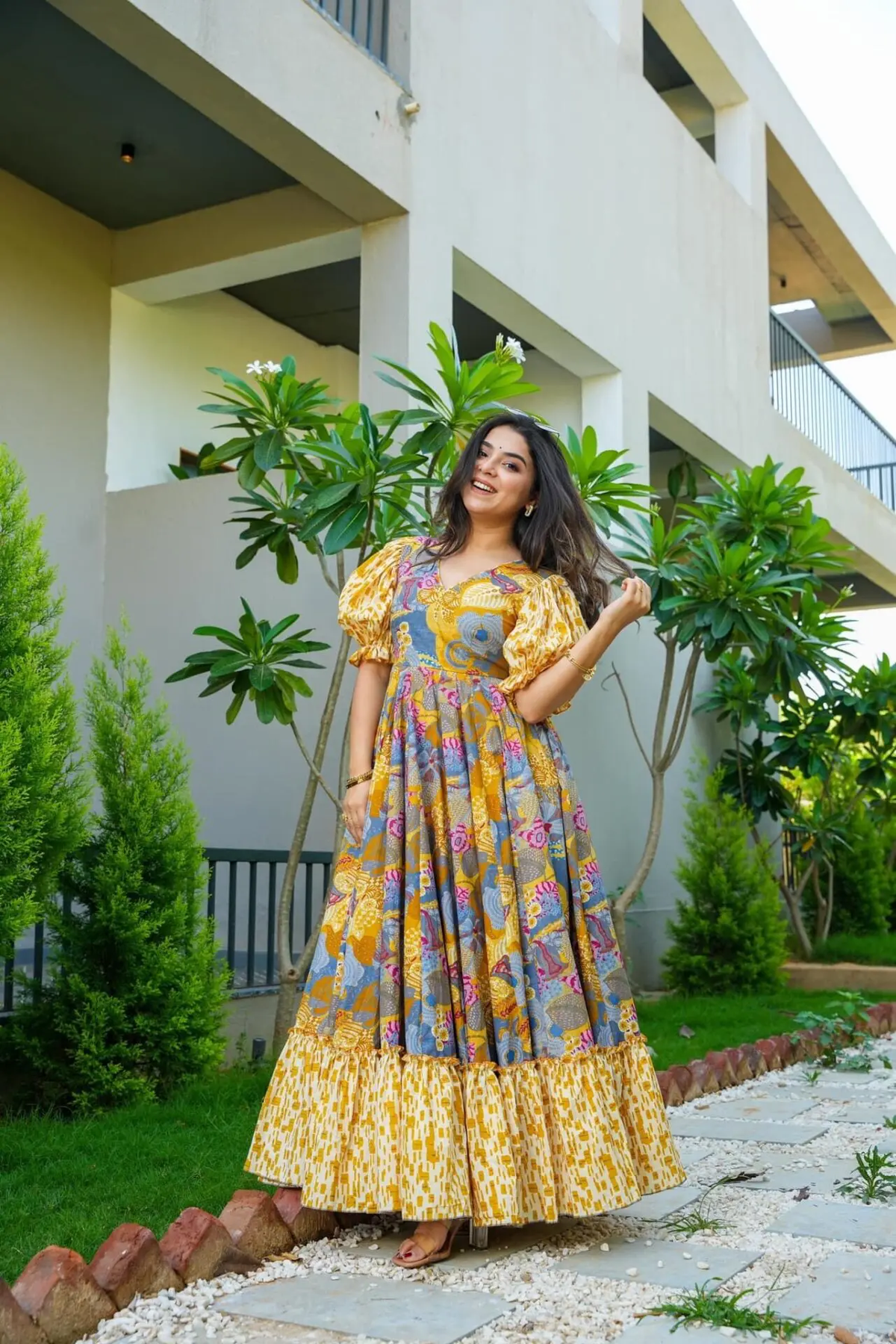 COTTON PRINTED MEXI GOWN