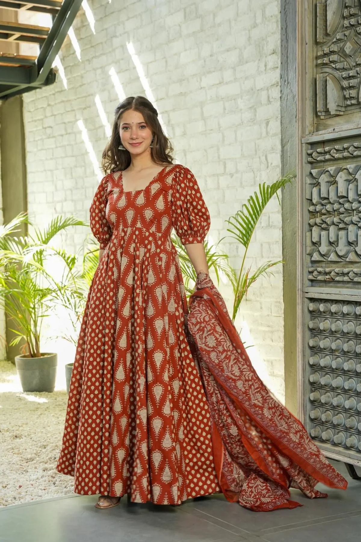 COTTON PRINTED MEXI GOWN