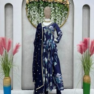Blue Aliya Cut Dress With Real Mirror Work