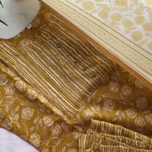 Panna Mustard Sequins, Threadwork & Floral Printed Cotton Unstitched Salwar Suit with Cotton Dupatta – Elegant Ethnic Craft in Every Detail