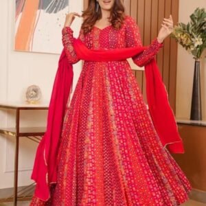 Magenta Red Anarkali Gown With Dupatta Set