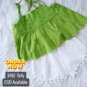 Green Top And White Bottom For Kids On Sale