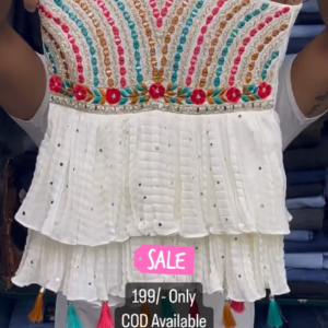 White Color Embroidered Plazzo Suit For Kids On Sale