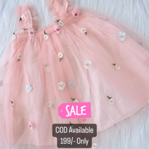 Baby Pink Flower Embroidered Skirt For Kids On Sale