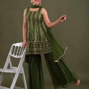 Mehendi Sequins Georgette Readymade Sharara Suit