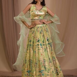 Parrot Green Cutdana Art Silk Readymade Lehenga
