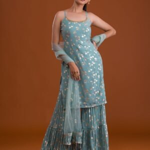 Sea Green Print Georgette Designer Sharara Suit