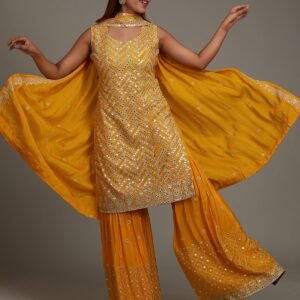 Yellow Gotapatti Semi Crepe Sharara Suit