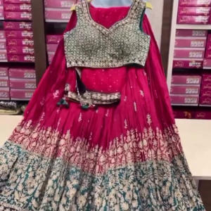 Hand Embroidered Fuchsia Pink Pure Georgette Lucknowi Chikankari Lehenga Set With Muqaish Work