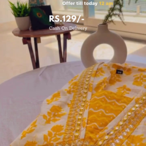 Yellow Color Marble Print Organza Suit