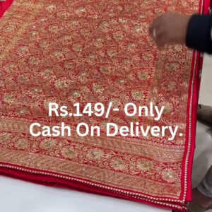 Banarasi Red Colour Saree With Heavy Golden Pallu.