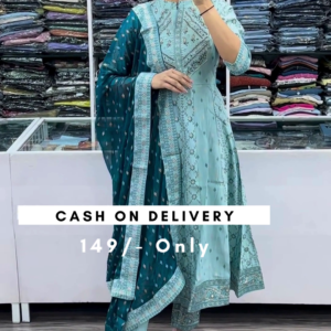 Pastel Blue Sequin Zari Embroidered Anarkali Set