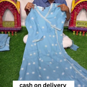 Ice Blue Zari And Badla Work Embellished Georgette Suit
