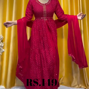 Ethnic Printed Mirror Embroidered Layered Dress