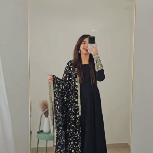 Faux Georgette Embroidery Work Gown Pant with Dupatta Set