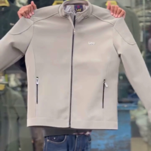 Men’s Casual Stand-Collar Zip Jacket In Beige