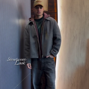 Men’s Charcoal Grey Boxy Fit Zip-Up Jacket