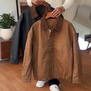 Men’s Classic Workwear Bomber Jacket with Corduroy Collar