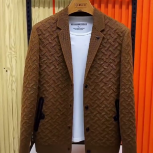 Textured Knit Brown Casual Blazer for Men