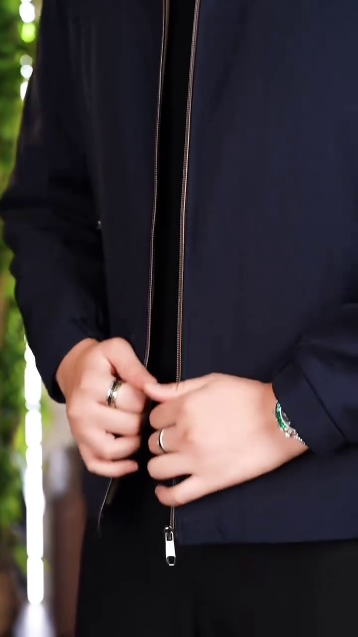 Men’s Classic Navy Blue Band Collar Zip Jacket - Image 7