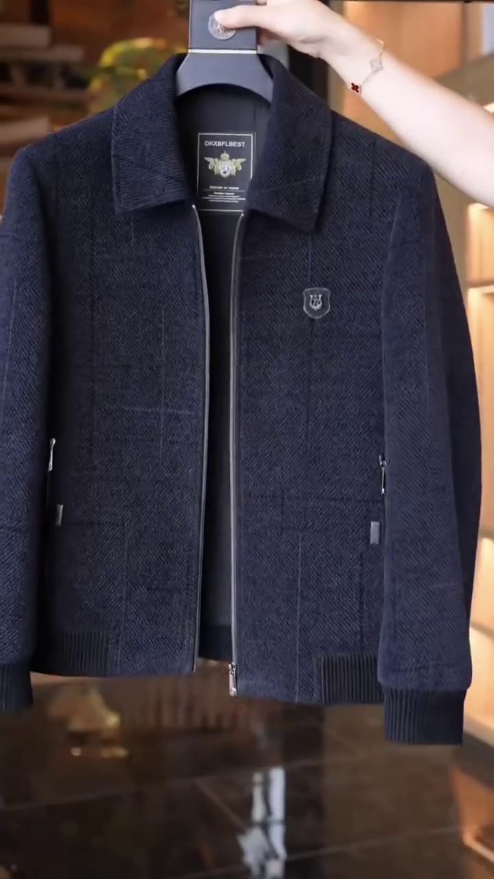 Men’s Classic Textured Wool Blend Zip Jacket