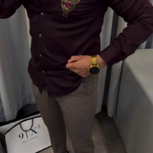 India Slim Slim Fit Spread Collar Embellished Cotton Party Shirt